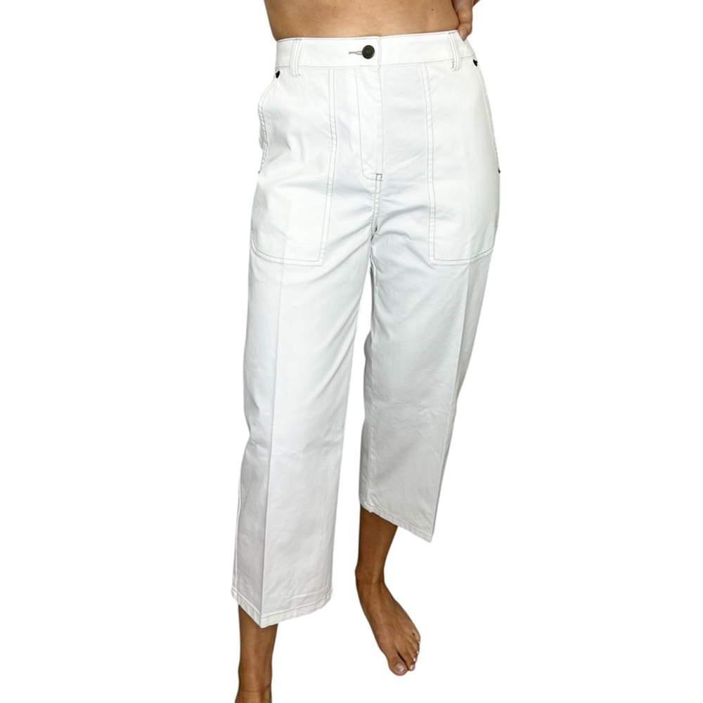 Hudson North white cotton lyocell blend wide leg cropped high rise pants 8